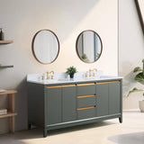 Vanity Art 72 in. W x 22 in. D x 34 in. H Double Sink Bathroom Vanity in Vintage Green with Engineered Marble Top