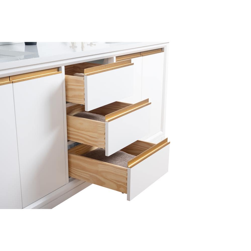 Vanity Art 72 in. W x 22 in. D x 34 in. H Double Sink Bathroom Vanity in White with Engineered Marble Top