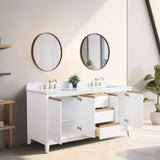 Vanity Art 72 in. W x 22 in. D x 34 in. H Double Sink Bathroom Vanity in White with Engineered Marble Top