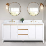 Vanity Art 72 in. W x 22 in. D x 34 in. H Double Sink Bathroom Vanity in White with Engineered Marble Top