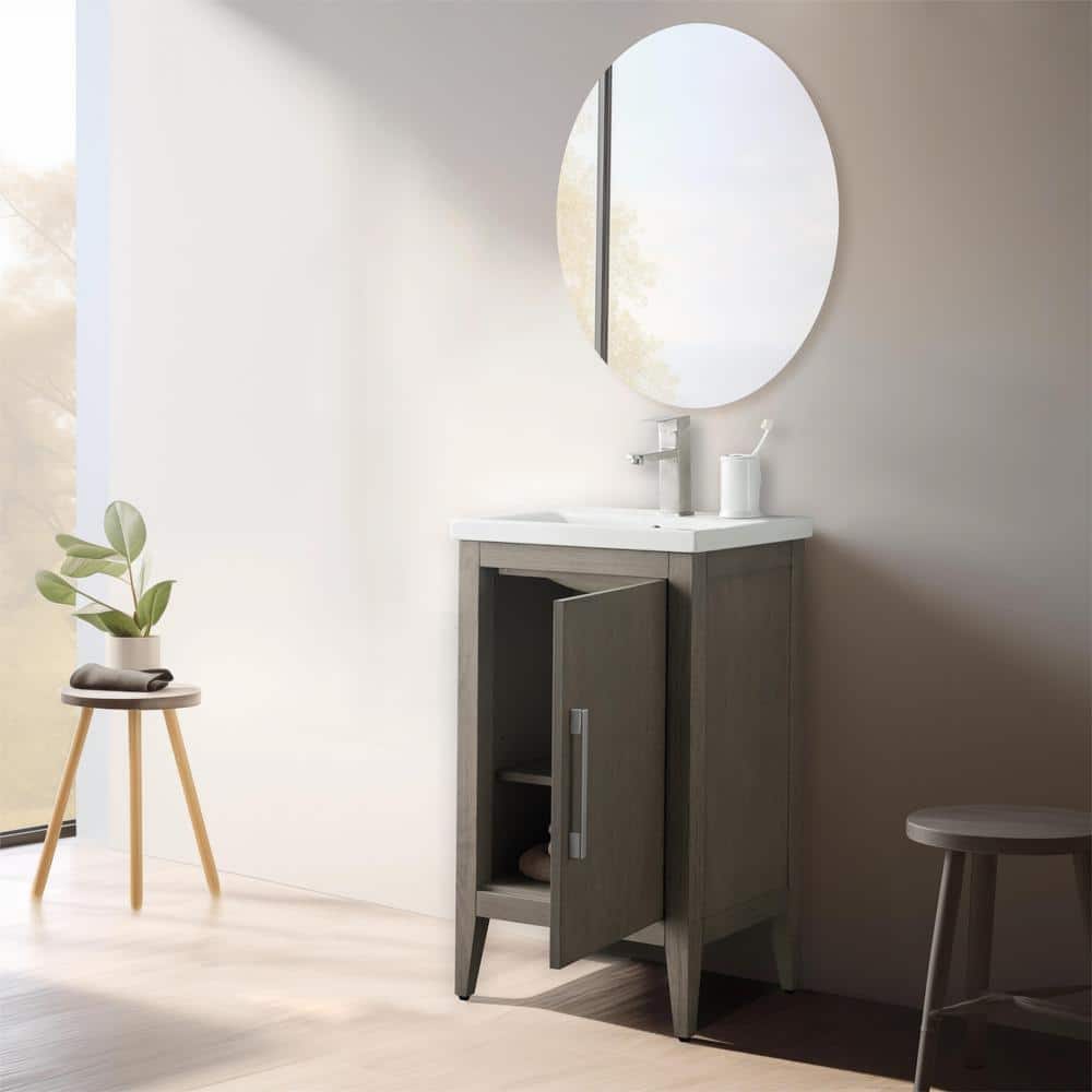 Vanity Art 20 in. W x 15.8 in D x 34 in. H Single Sink Bathroom Vanity Cabinet in Driftwood Gray with Ceramic Top