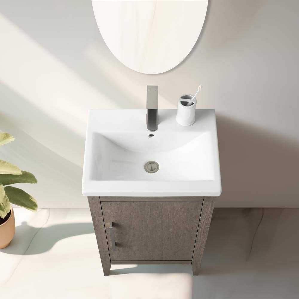 Vanity Art 20 in. W x 15.8 in D x 34 in. H Single Sink Bathroom Vanity Cabinet in Driftwood Gray with Ceramic Top