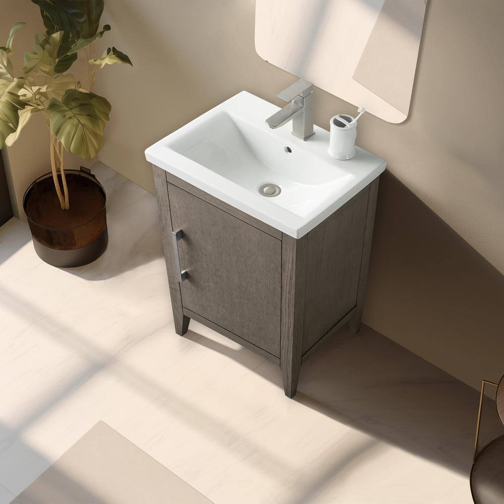 Vanity Art 20 in. W x 15.8 in D x 34 in. H Single Sink Bathroom Vanity Cabinet in Driftwood Gray with Ceramic Top