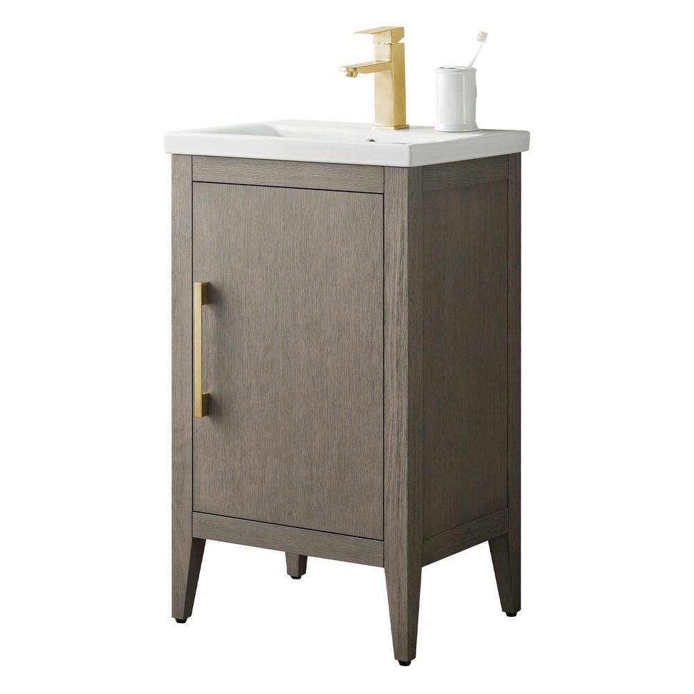 Vanity Art 20 in. W x 15.8 in. D x 34 in. H Single-Sink Bathroom Vanity Cabinet in Driftwood Gray with White Ceramic Top