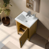 Vanity Art 20 in. W x 15.8 in D x 34 in. H Single Sink Bathroom Vanity Cabinet in Natural Oak with Ceramic Top in White