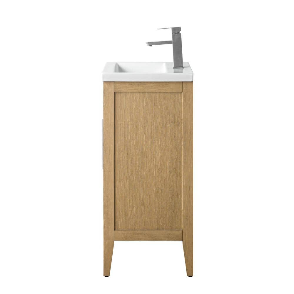 Vanity Art 20 in. W x 15.8 in D x 34 in. H Single Sink Bathroom Vanity Cabinet in Natural Oak with Ceramic Top in White