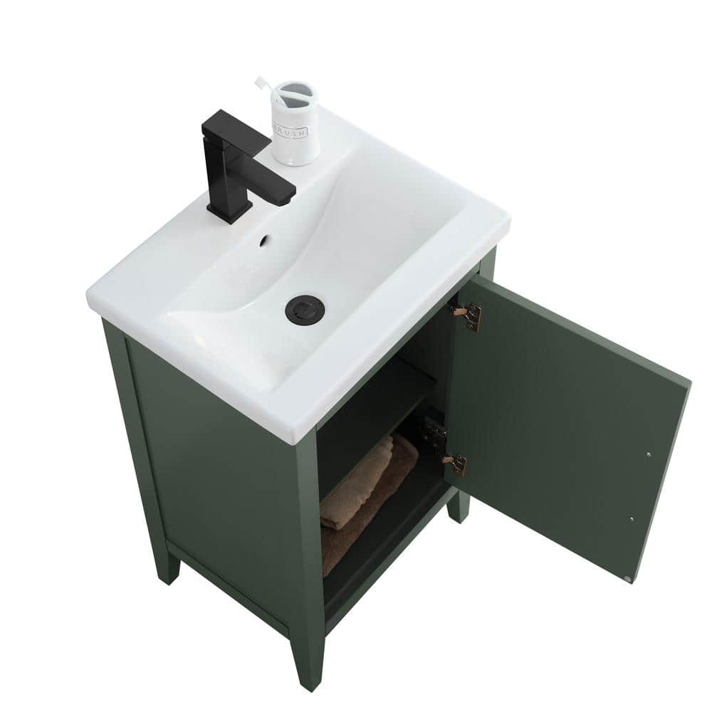 Vanity Art 20 in. W x 15.8 in D x 34 in. H Single Sink Bathroom Vanity Cabinet in Vintage Green with Ceramic Top