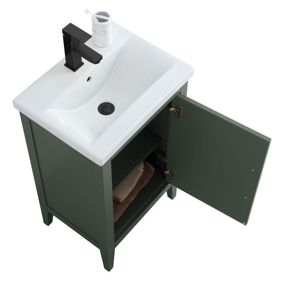Vanity Art 20 in. W x 15.8 in. D x 34 in. H Single Sink Bathroom Vanity Cabinet in Vintage Green with Ceramic Top