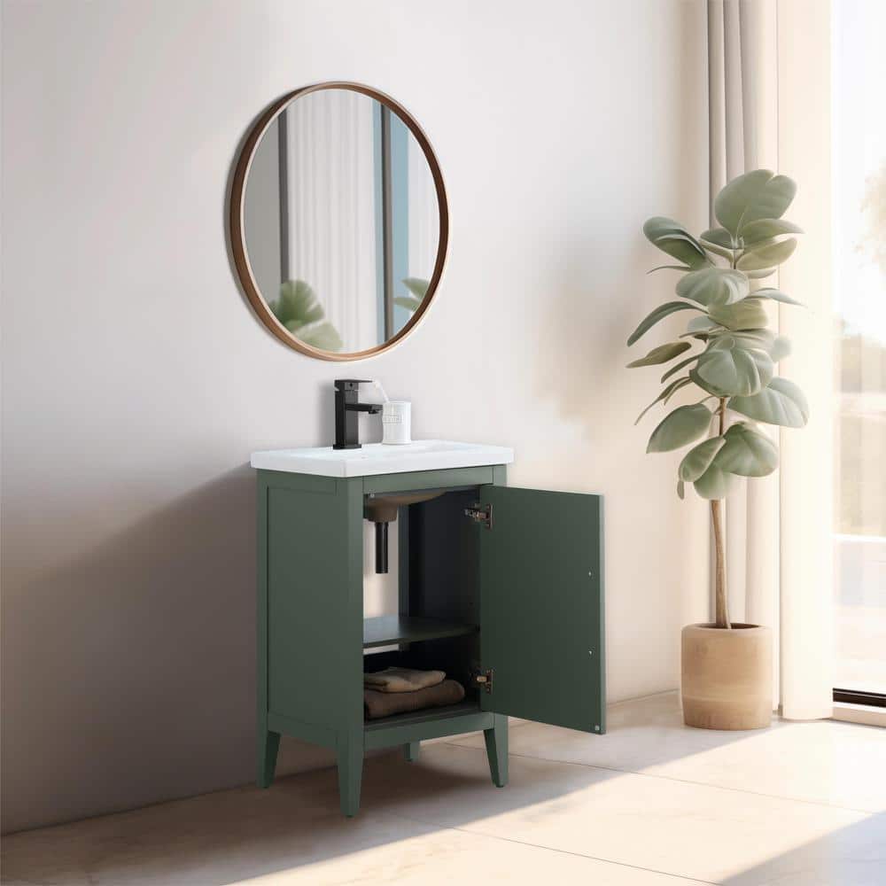 Vanity Art 20 in. W x 15.8 in D x 34 in. H Single Sink Bathroom Vanity Cabinet in Vintage Green with Ceramic Top