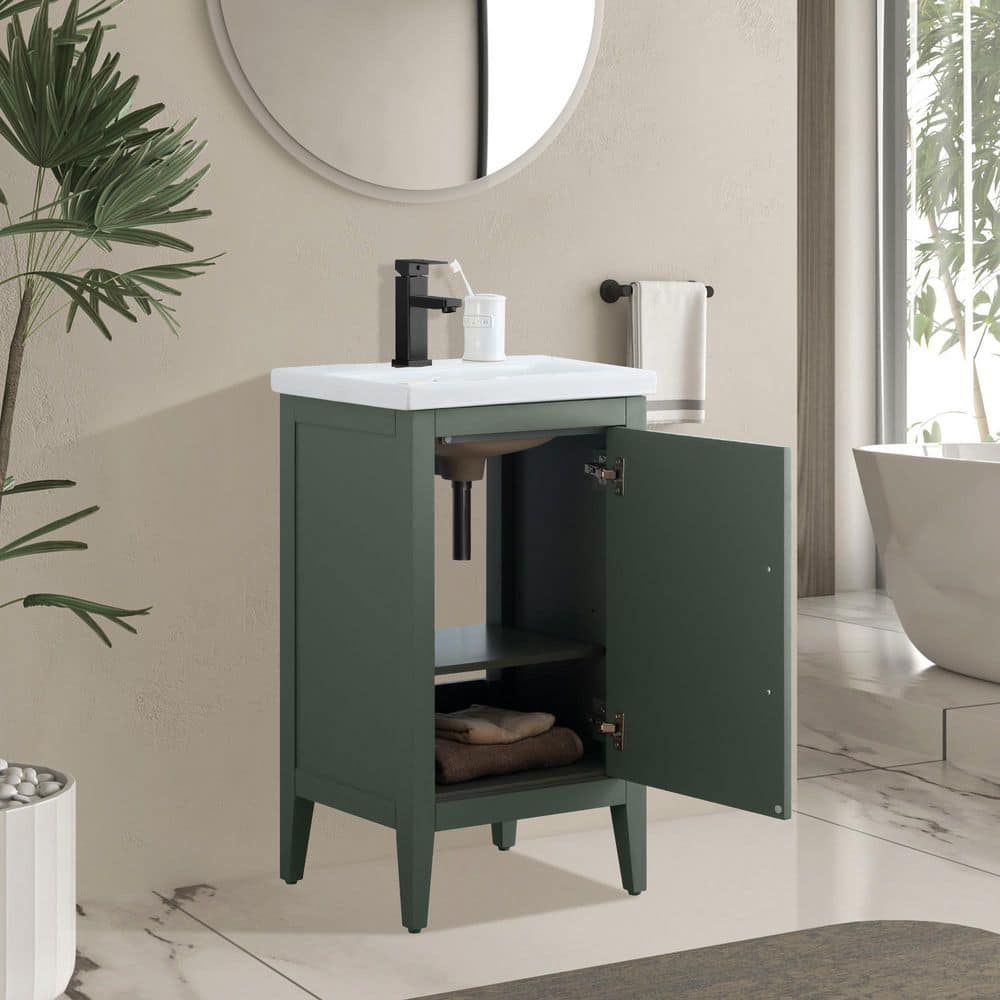 Vanity Art 20 in. W x 15.8 in. D x 34 in. H Single Sink Bathroom Vanity Cabinet in Vintage Green with Ceramic Top