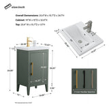 Vanity Art 20 in. W x 15.8 in. D x 34 in. H Single Sink Bathroom Vanity Cabinet in Vintage Green with Ceramic Top