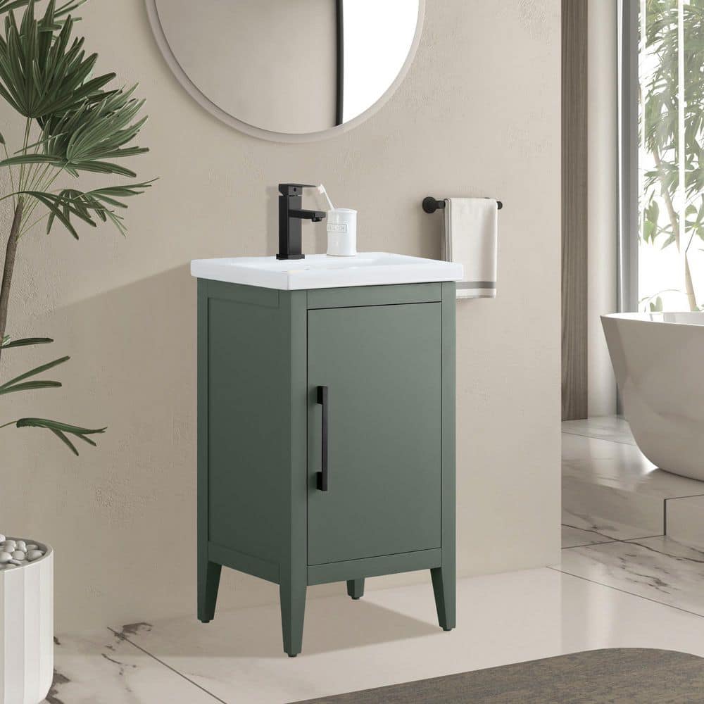 Vanity Art 20 in. W x 15.8 in. D x 34 in. H Single Sink Bathroom Vanity Cabinet in Vintage Green with Ceramic Top