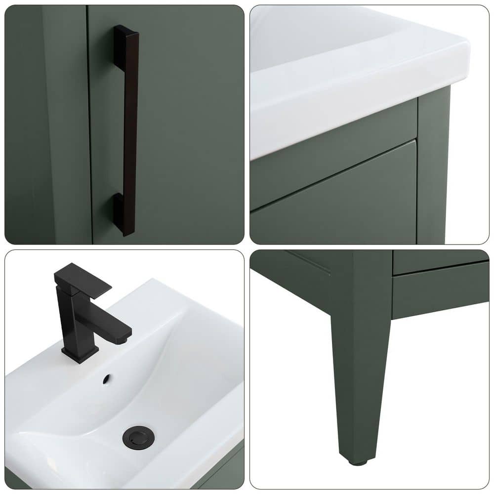 Vanity Art 20 in. W x 15.8 in. D x 34 in. H Single Sink Bathroom Vanity Cabinet in Vintage Green with Ceramic Top