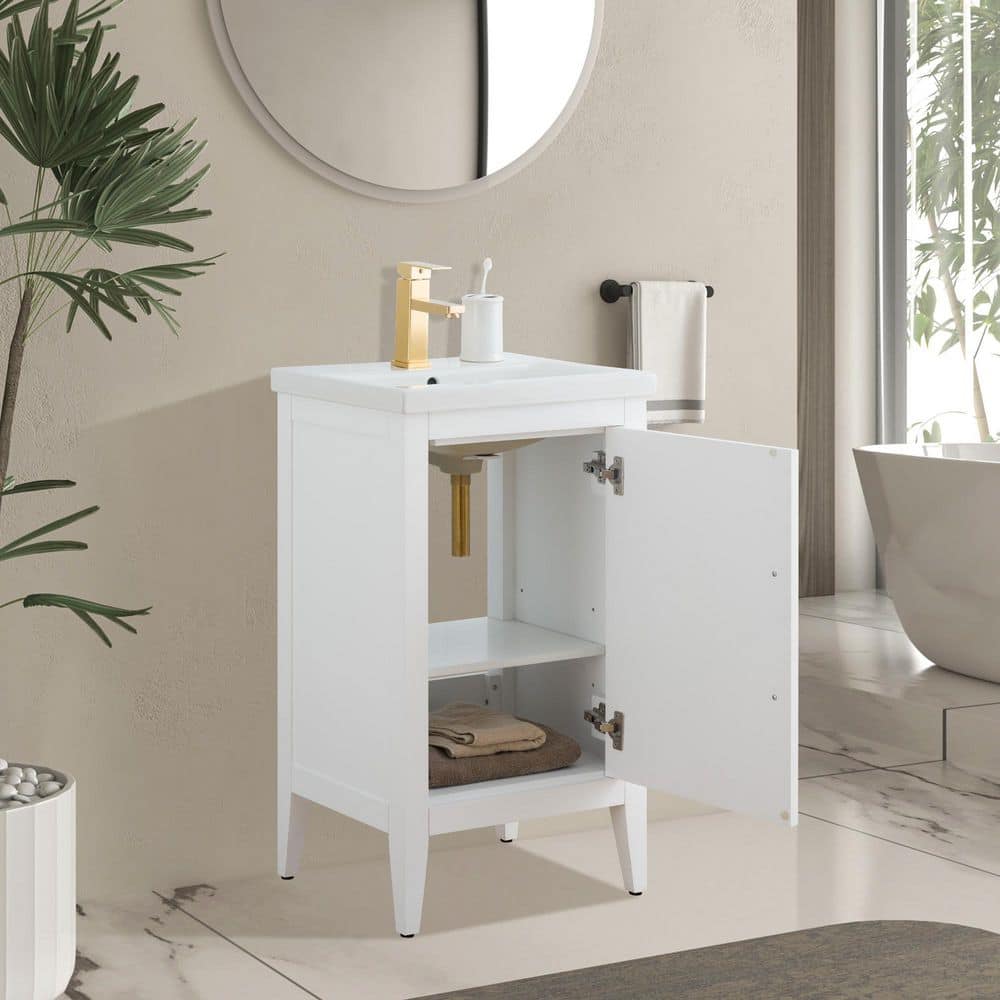 Vanity Art 20 in. W x 15.8 in. D x 34 in. H Single Sink Bathroom Vanity Cabinet in White with Ceramic Top