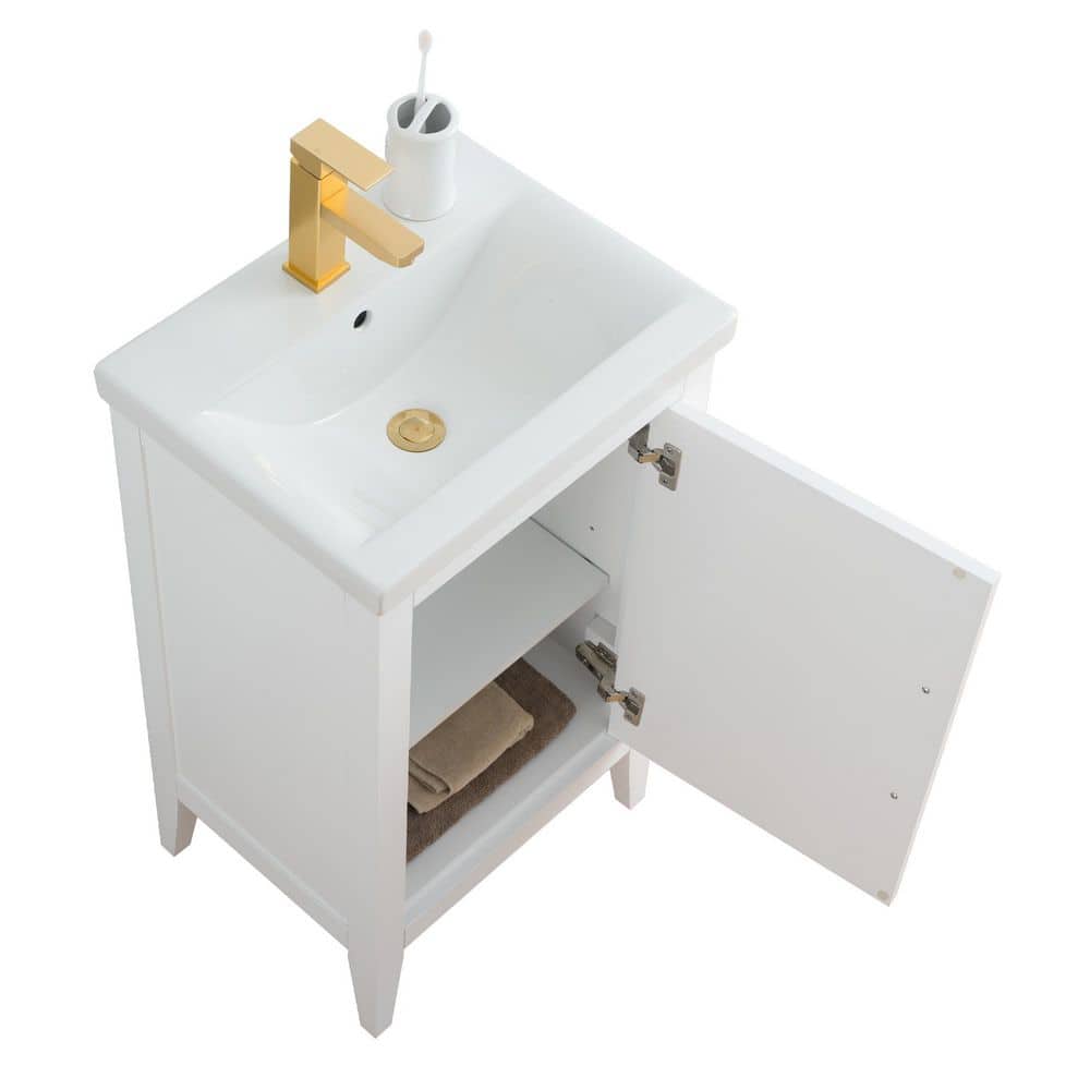 Vanity Art 20 in. W x 15.8 in. D x 34 in. H Single Sink Bathroom Vanity Cabinet in White with Ceramic Top