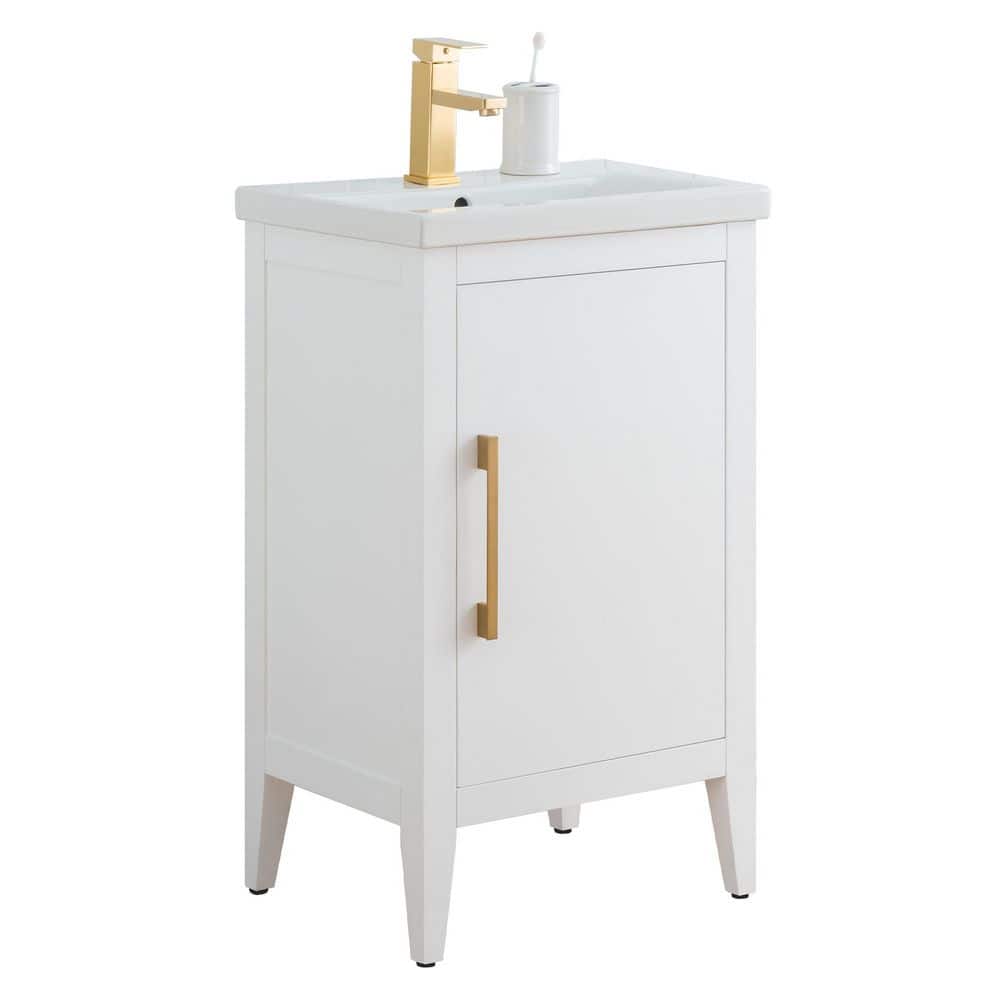 Vanity Art 20 in. W x 15.8 in. D x 34 in. H Single Sink Bathroom Vanity Cabinet in White with Ceramic Top