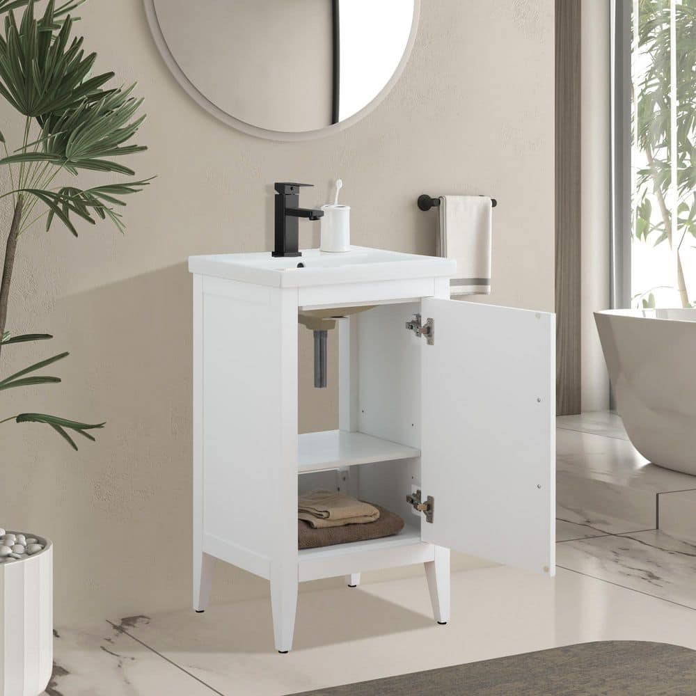 Vanity Art 20 in. W x 15.8 in. D x 34 in. H Single Sink Bathroom Vanity Cabinet in White with Ceramic Top