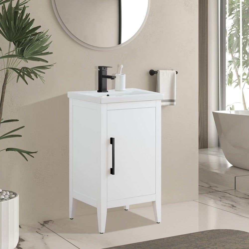 Vanity Art 20 in. W x 15.8 in. D x 34 in. H Single Sink Bathroom Vanity Cabinet in White with Ceramic Top