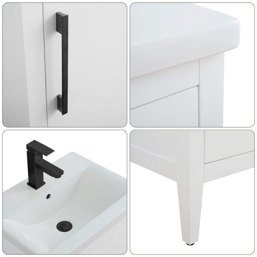 Vanity Art 20 in. W x 15.8 in. D x 34 in. H Single Sink Bathroom Vanity Cabinet in White with Ceramic Top