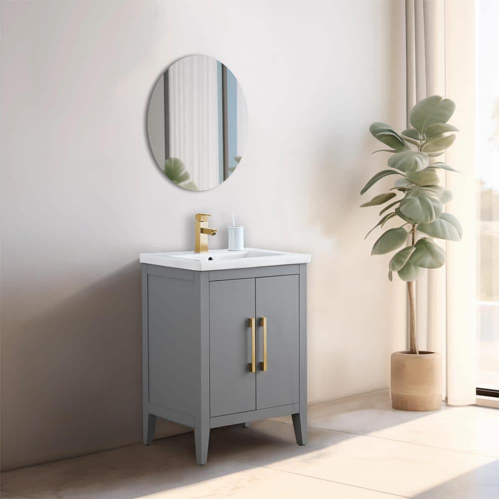 Vanity Art 24 in. W x 18.5 in D x 34 in. H Single Sink Bathroom Vanity Cabinet in Cashmere Gray with Ceramic Top