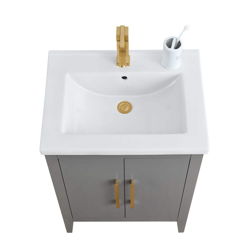 Vanity Art 24 in. W x 18.5 in D x 34 in. H Single Sink Bathroom Vanity Cabinet in Cashmere Gray with Ceramic Top