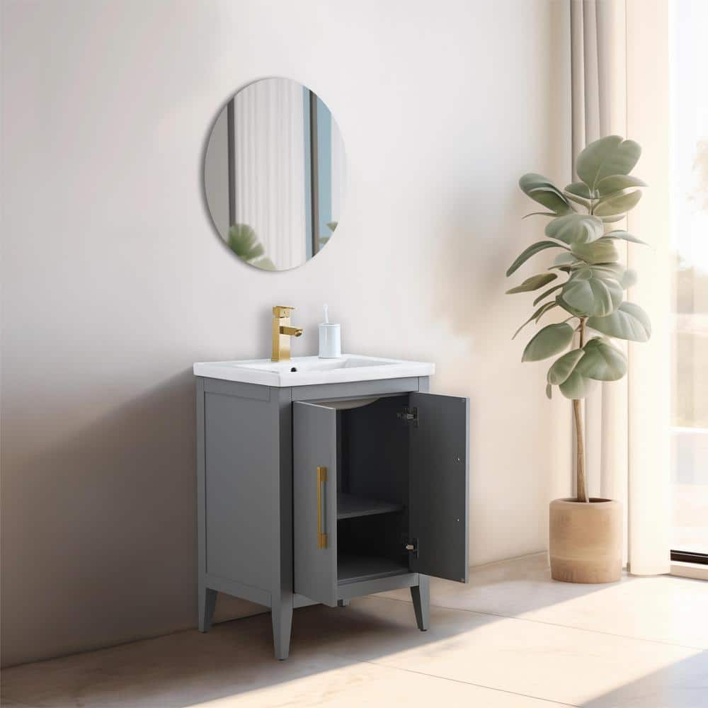 Vanity Art 24 in. W x 18.5 in D x 34 in. H Single Sink Bathroom Vanity Cabinet in Cashmere Gray with Ceramic Top