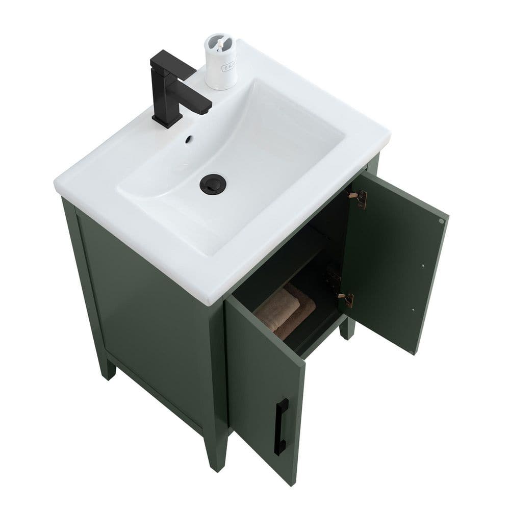 Vanity Art 24 in. W x 18.5 in. D x 34 in. H Single Sink Bathroom Vanity Cabinet in Vintage Green with Ceramic Top