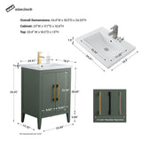Vanity Art 24 in. W x 18.5 in. D x 34 in. H Single Sink Bathroom Vanity Cabinet in Vintage Green with Ceramic Top