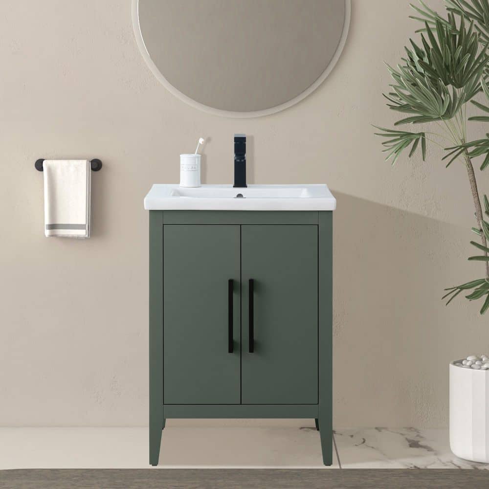 Vanity Art 24 in. W x 18.5 in. D x 34 in. H Single Sink Bathroom Vanity Cabinet in Vintage Green with Ceramic Top
