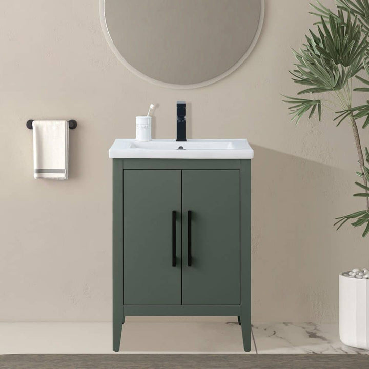 Vanity Art 24 in. W x 18.5 in. D x 34 in. H Single Sink Bathroom Vanity Cabinet in Vintage Green with Ceramic Top