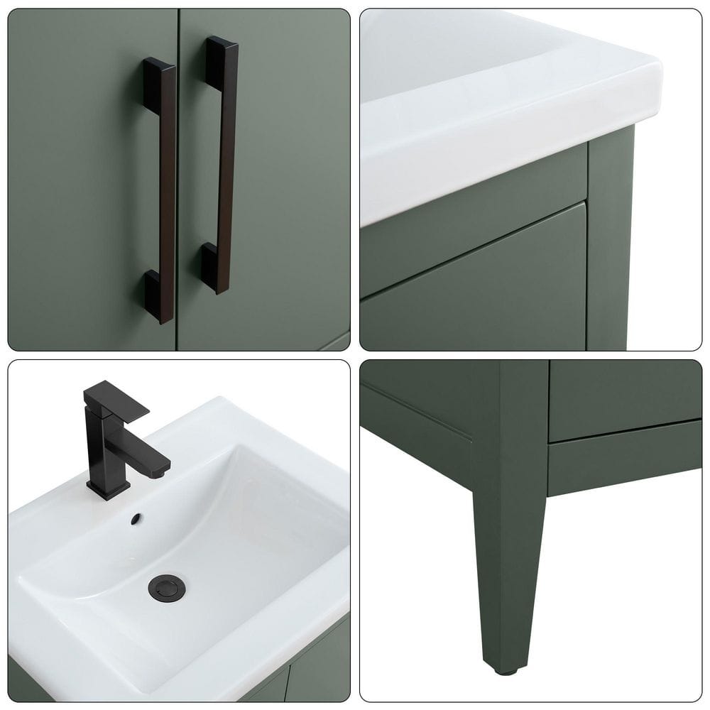 Vanity Art 24 in. W x 18.5 in. D x 34 in. H Single Sink Bathroom Vanity Cabinet in Vintage Green with Ceramic Top