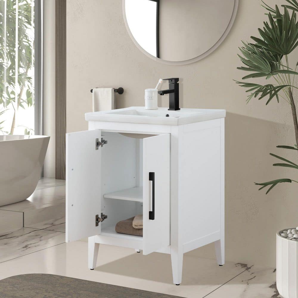 Vanity Art 24 in. W x 18.5 in. D x 34 in. H Single Sink Bathroom Vanity Cabinet in White with Ceramic Top