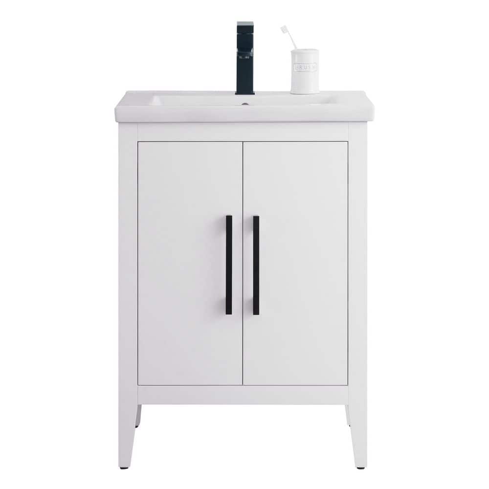 Vanity Art 24 in. W x 18.5 in. D x 34 in. H Single Sink Bathroom Vanity Cabinet in White with Ceramic Top
