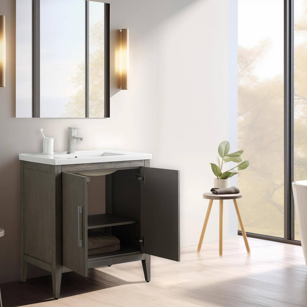 Vanity Art 30 in. W x 18.5 in D x 34 in. H Single Sink Bathroom Vanity Cabinet in Driftwood Gray with Ceramic Top