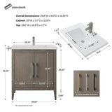 Vanity Art 30 in. W x 18.5 in. D x 34 in. H Single-Sink Bathroom Vanity Cabinet in Driftwood Gray with White Ceramic Top
