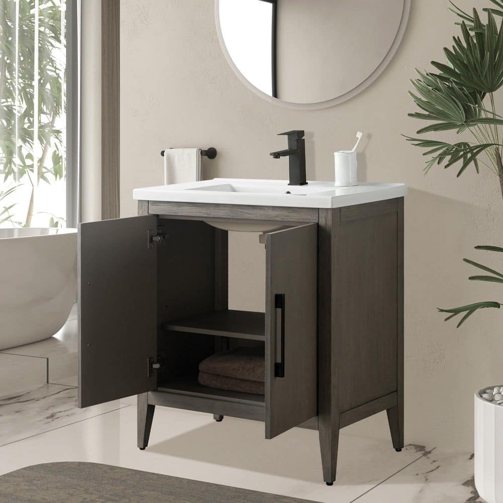 Vanity Art 30 in. W x 18.5 in. D x 34 in. H Single-Sink Bathroom Vanity Cabinet in Driftwood Gray with White Ceramic Top