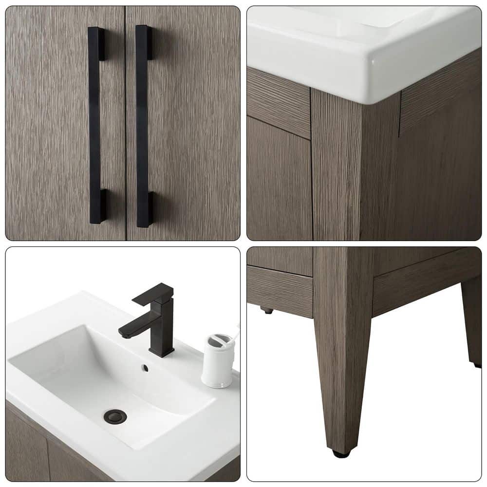 Vanity Art 30 in. W x 18.5 in. D x 34 in. H Single-Sink Bathroom Vanity Cabinet in Driftwood Gray with White Ceramic Top