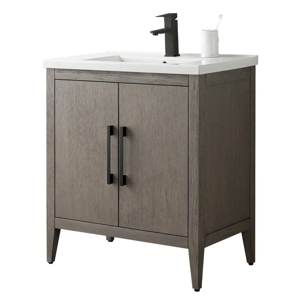 Vanity Art 30 in. W x 18.5 in. D x 34 in. H Single-Sink Bathroom Vanity Cabinet in Driftwood Gray with White Ceramic Top