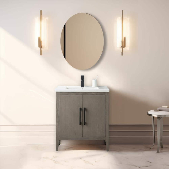 Vanity Art 30 in. W x 18.5 in D x 34 in. H Single-Sink Bathroom Vanity Cabinet in Driftwood Gray with Ceramic Top in White