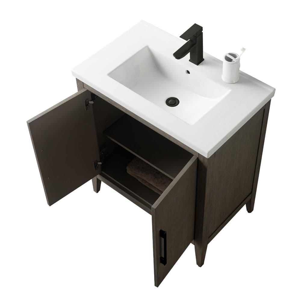 Vanity Art 30 in. W x 18.5 in. D x 34 in. H Single-Sink Bathroom Vanity Cabinet in Driftwood Gray with White Ceramic Top