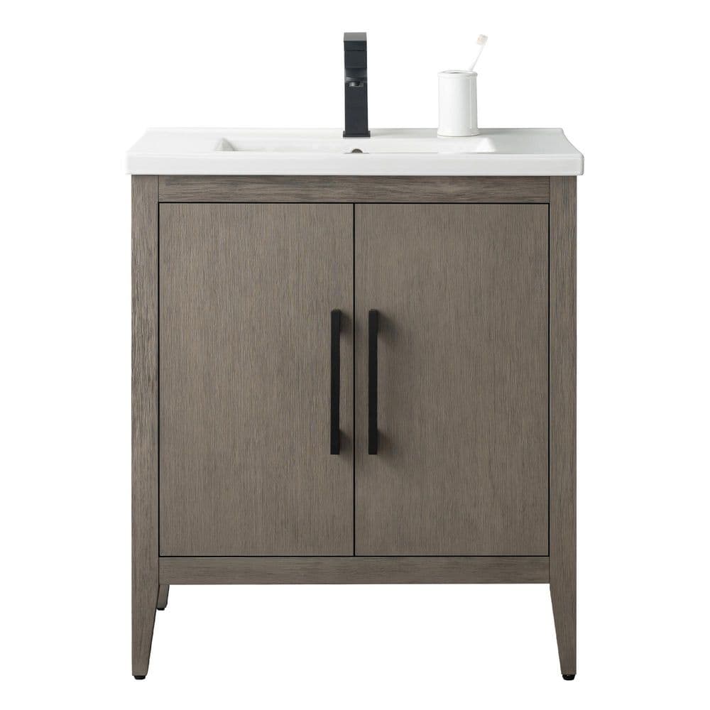 Vanity Art 30 in. W x 18.5 in. D x 34 in. H Single-Sink Bathroom Vanity Cabinet in Driftwood Gray with White Ceramic Top