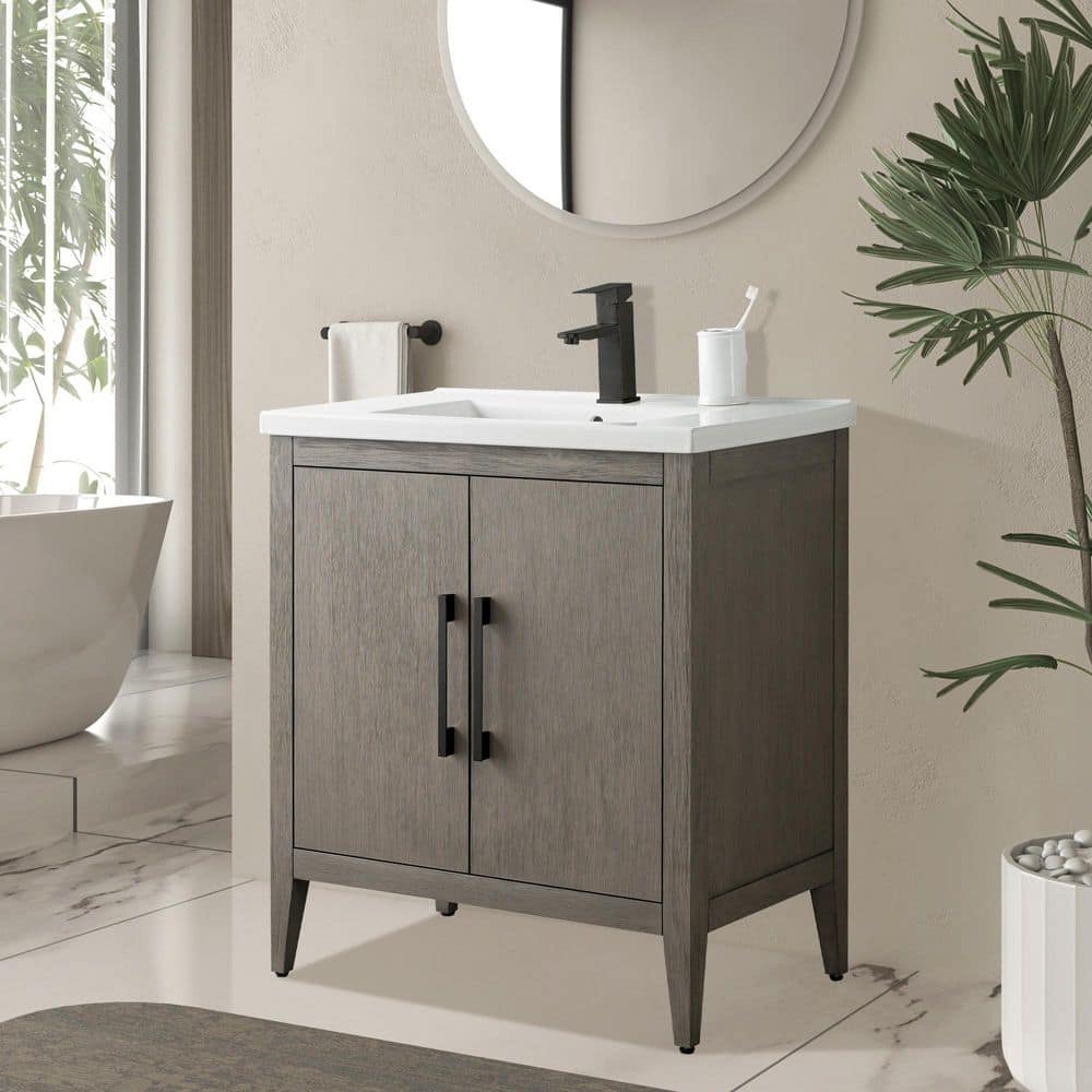 Vanity Art 30 in. W x 18.5 in. D x 34 in. H Single-Sink Bathroom Vanity Cabinet in Driftwood Gray with White Ceramic Top