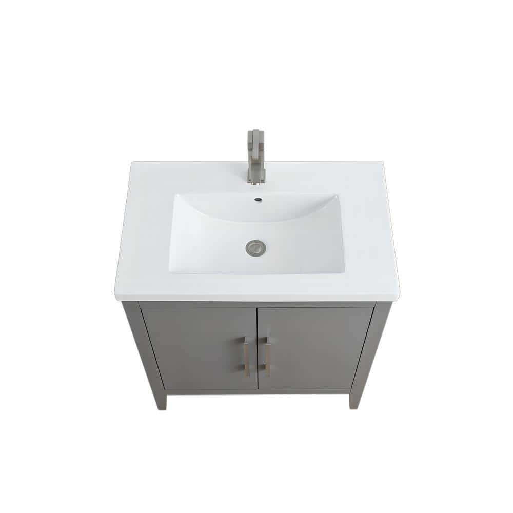 Vanity Art 30 in. W x 18.5 in D x 34 in. H Single Sink Bathroom Vanity Cabinet in Cashmere Gray with Ceramic Top