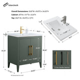 Vanity Art 30 in. W x 18.5 in D x 34 in. H Single Sink Bathroom Vanity Cabinet in Vintage Green with Ceramic Top