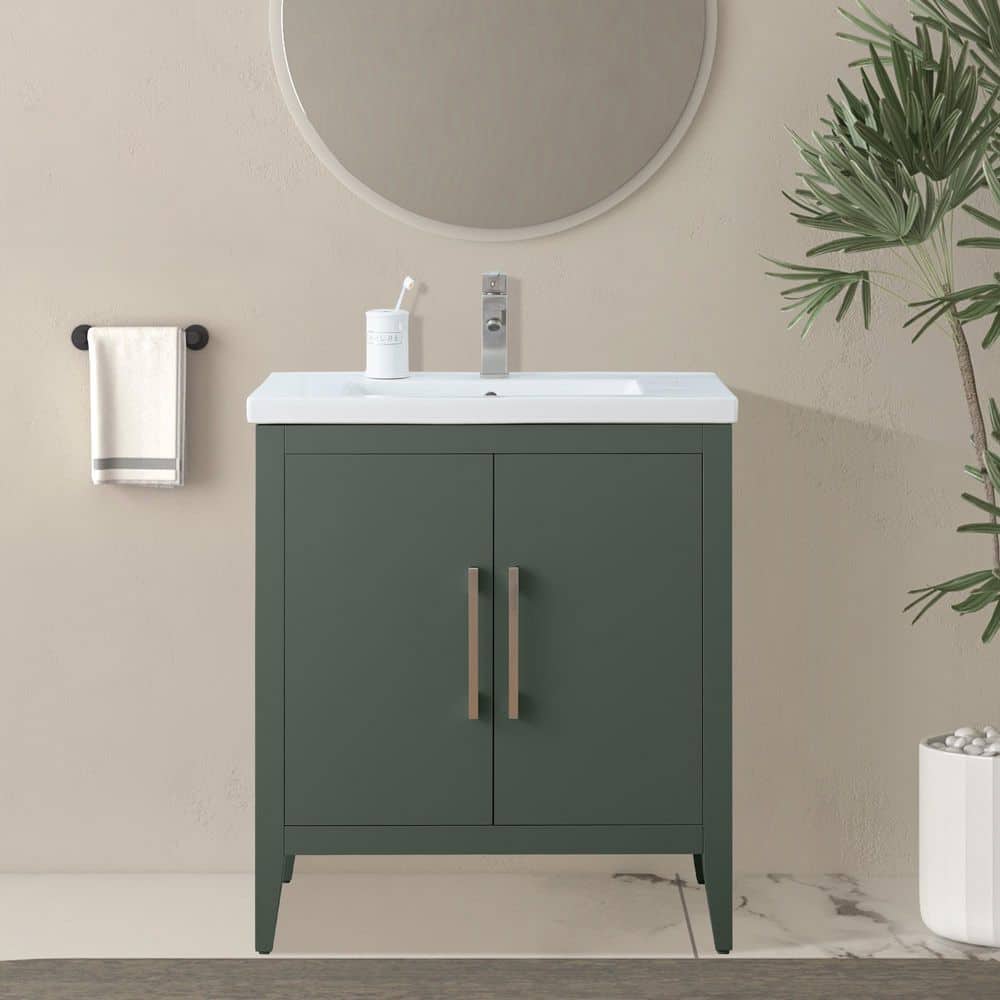 Vanity Art 30 in. W x 18.5 in D x 34 in. H Single Sink Bathroom Vanity Cabinet in Vintage Green with Ceramic Top