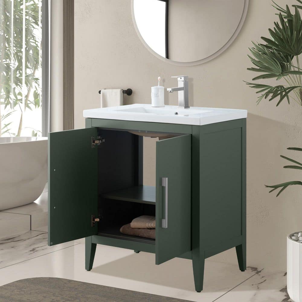 Vanity Art 30 in. W x 18.5 in D x 34 in. H Single Sink Bathroom Vanity Cabinet in Vintage Green with Ceramic Top