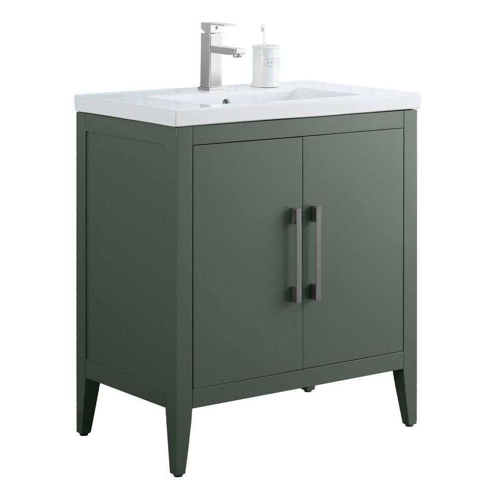 Vanity Art 30 in. W x 18.5 in D x 34 in. H Single Sink Bathroom Vanity Cabinet in Vintage Green with Ceramic Top