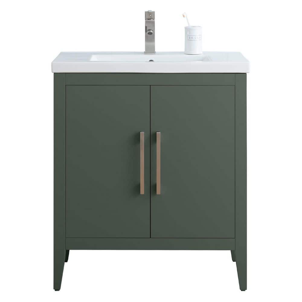 Vanity Art 30 in. W x 18.5 in D x 34 in. H Single Sink Bathroom Vanity Cabinet in Vintage Green with Ceramic Top