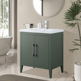 Vanity Art 30 in. W x 18.5 in D x 34 in. H Single Sink Bathroom Vanity Cabinet in Vintage Green with Ceramic Top