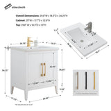 Vanity Art 30 in. W x 18.5 in. D x 34 in. H Single Sink Bathroom Vanity Cabinet in White with Ceramic Top